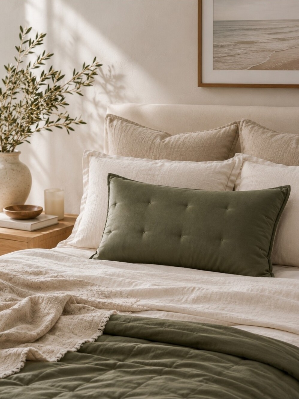 Casaluna King Bamboo Rayon Quilt Sham Olive Green Spa Luxury Bedding